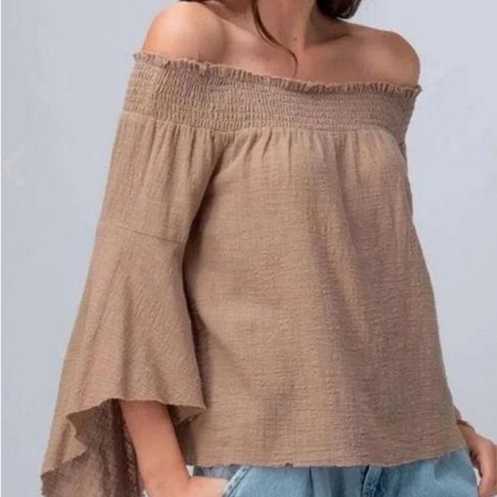 Newbury Kustom Jordy Cotton Off The Shoulder Bell Sleeve Top | size Small